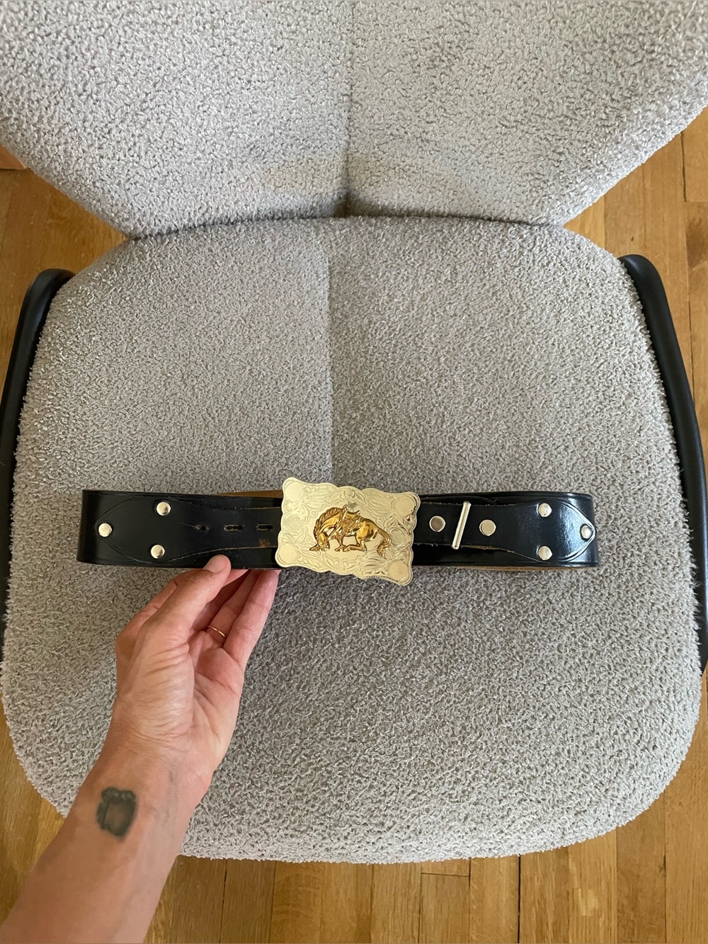 Vintage Western Cowboy Black Leather Belt